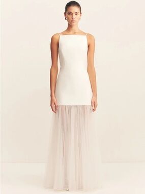 Shona Joy White Bridal Maxi Dress with Tulle Hem